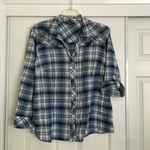 a.n.a. Plaid Western Style Blouse